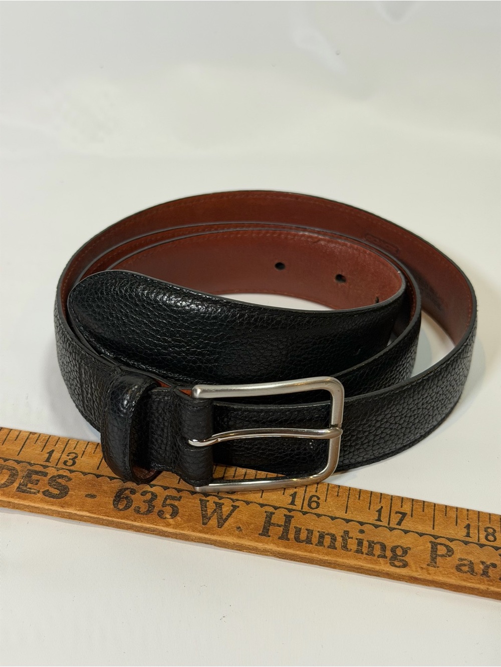 COACH Black Pebbled Leather Silver Buckle Belt Mens Size 40” 100cm